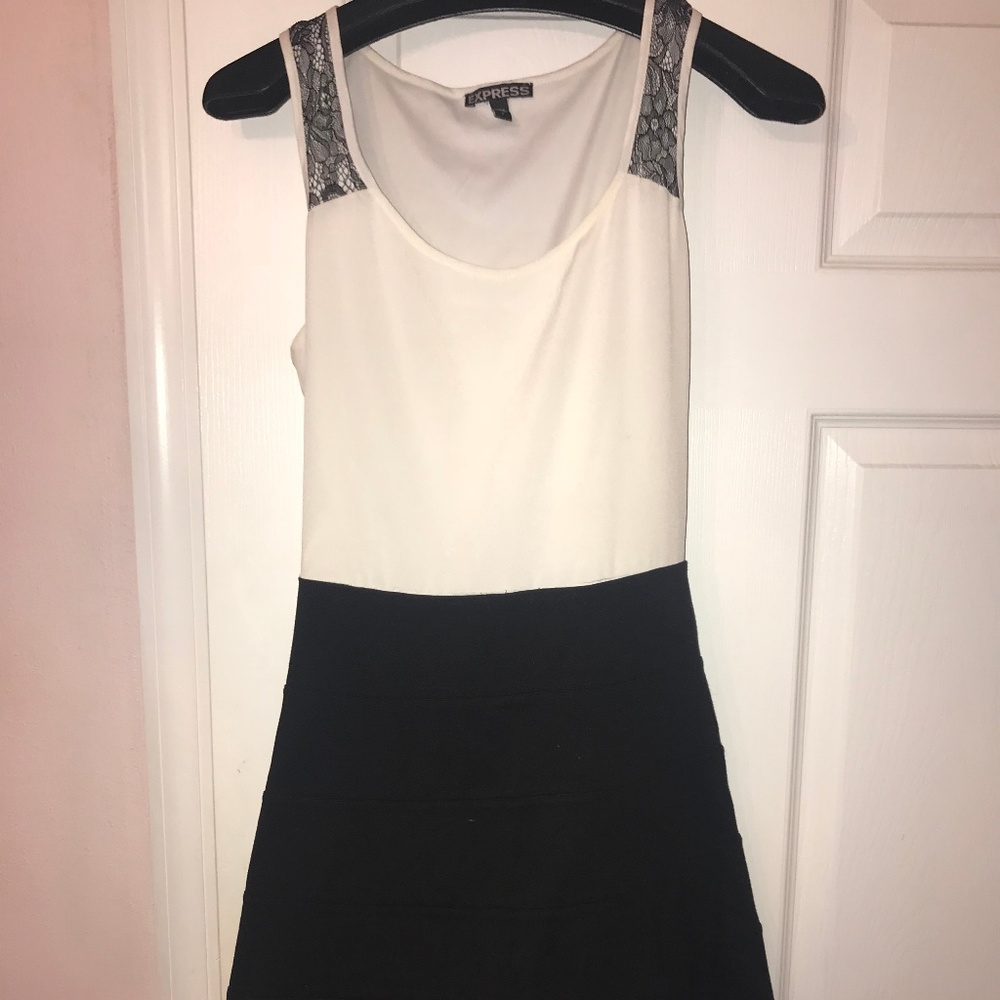 White and Black Lace Skater Dress